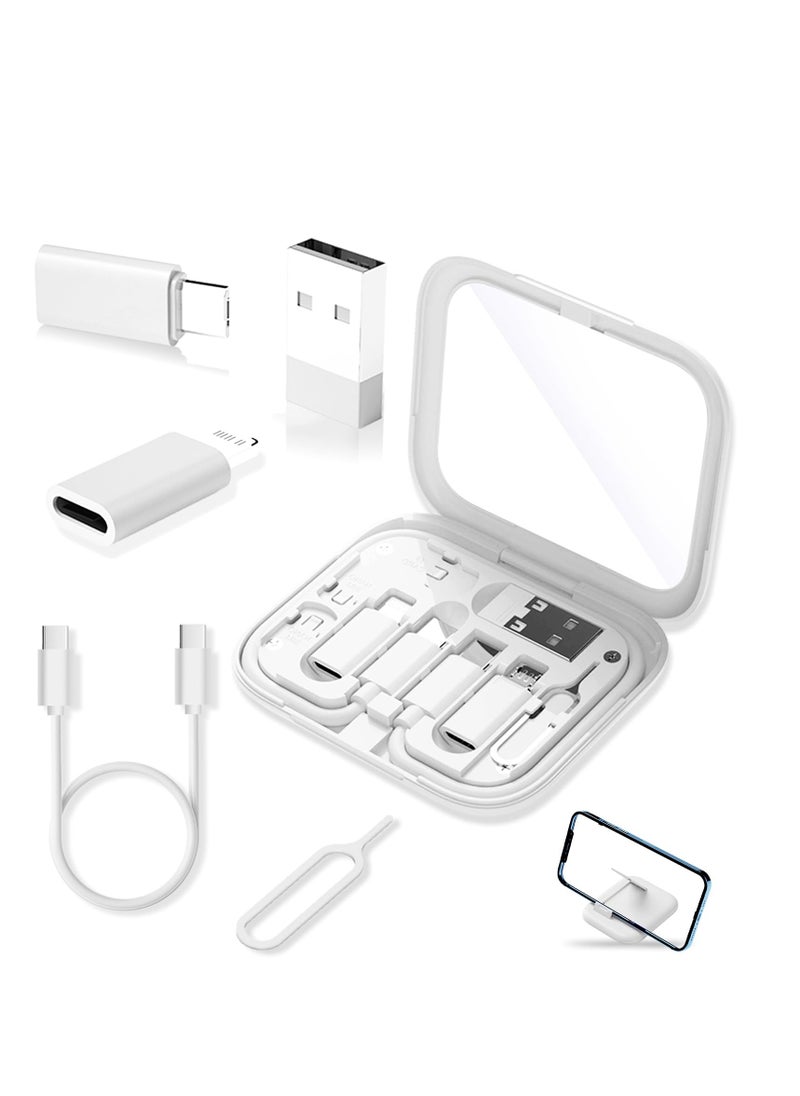Excefore - USB Adapter Kit, USB-C to USB Adapter, USB C to Lighting Adapter Box, Multi-Type Charging Cable Case for Traveling, OTG Adapters for iPhone 14/15, Google Pixel (White) - Image 1