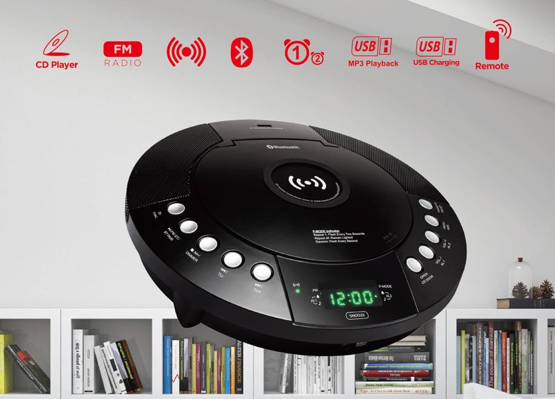 HANNLOMAX HX-329CD CD Player with Wireless Charging, FM Radio, Bluetooth, Digital Clock with Dual Alarm, Green LED Display, USB Port for Charging/MP3 Playback, Aux-in, Remote Control. - Image 3