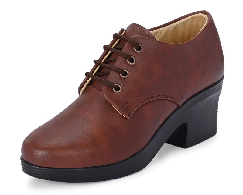 Karaddi Women's Formal Shoes | Lace up for Women Brown | Block Heel Derby Shoes Color Brown Size 8 UK/ind - Image 1