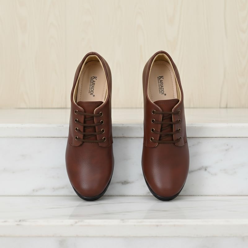 Karaddi Women's Formal Shoes | Lace up for Women Brown | Block Heel Derby Shoes Color Brown Size 8 UK/ind - Image 5