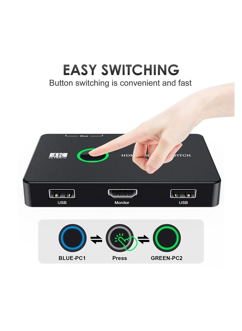 KVM Switch, KVM Switch 1 Monitors 2 Computers, KVM Switches HDMI for 2 Computers Share 1 Monitor, Supports 4K @60 Hz, 2 HDMI Cables and 2 USB Cables Included - Image 3