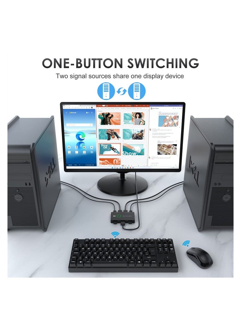 KVM Switch, KVM Switch 1 Monitors 2 Computers, KVM Switches HDMI for 2 Computers Share 1 Monitor, Supports 4K @60 Hz, 2 HDMI Cables and 2 USB Cables Included - Image 2