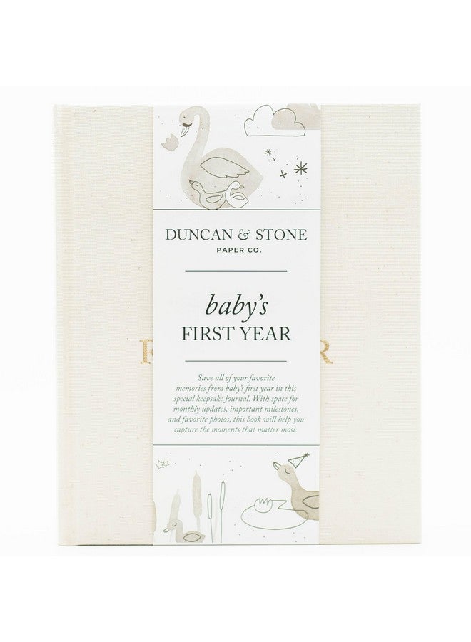 DUNCAN & STONE PAPER CO. كتاب السنة الأولى للطفل - كتاب ذكريات عائلي لحفظ ذكريات الطفل لتوثيق اللحظات المهمة، الصور المفضلة والمزيد - كتب الحمل (كريم، 112 صفحة) - Image 1