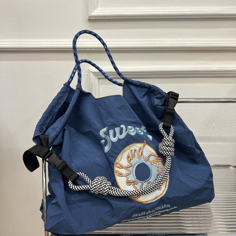 Japanese Ball Chain Donut Embroidered Nylon Shopping Bag Simple Commuter Versatile Large Capacity Shoulder Bag Fashion - Image 1