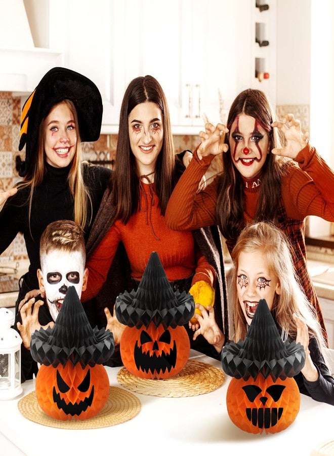 Fourluoo 6 Pcs Large Halloween Pumpkin Witch Hat Honeycomb Centerpieces 9.84 x 11 Inch Thanksgiving Paper Honeycomb Decorations 3D Table Decor for Fall Tailgate Party - Image 2