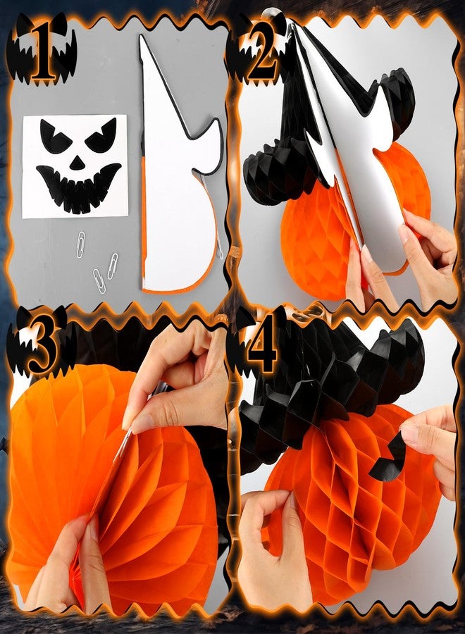 Fourluoo 6 Pcs Large Halloween Pumpkin Witch Hat Honeycomb Centerpieces 9.84 x 11 Inch Thanksgiving Paper Honeycomb Decorations 3D Table Decor for Fall Tailgate Party - Image 5
