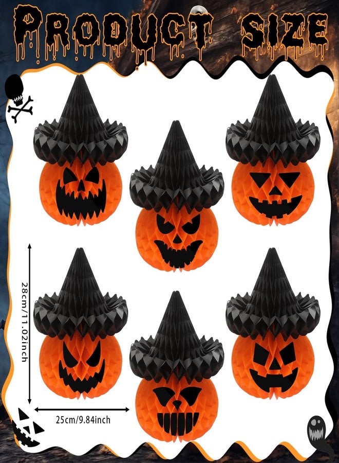 Fourluoo 6 Pcs Large Halloween Pumpkin Witch Hat Honeycomb Centerpieces 9.84 x 11 Inch Thanksgiving Paper Honeycomb Decorations 3D Table Decor for Fall Tailgate Party - Image 3