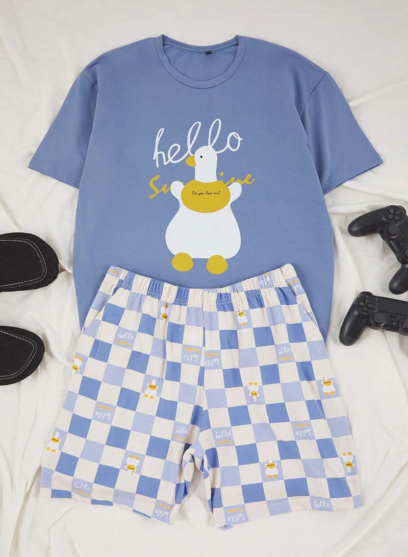 trendyol Blue Regular Fit Duck Pattern Knitted Pajamas Set - Image 5