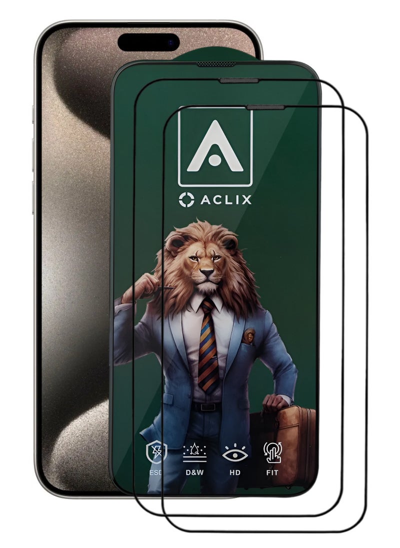 ACLIX 2 Pieces Antistatic ESD Dustproof Premium Quality High Definition Tempered Glass Screen Protector Designed For  iPhone 15 Pro Max - Image 1