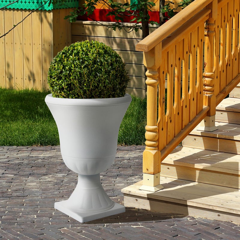 Worth Garden 2-Pack Plastic Urn Planters - 22'' Tall Round Classic Resin Flower Pots Pure White Traditional Large Plant Pots for Front Porch Patio Deck Wedding Decoration Pot - Indoor & Outdoor - Image 5