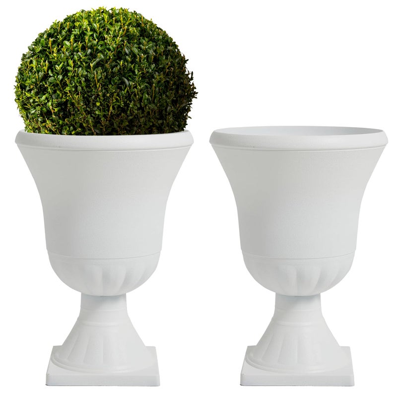 Worth Garden 2-Pack Plastic Urn Planters - 22'' Tall Round Classic Resin Flower Pots Pure White Traditional Large Plant Pots for Front Porch Patio Deck Wedding Decoration Pot - Indoor & Outdoor - Image 1