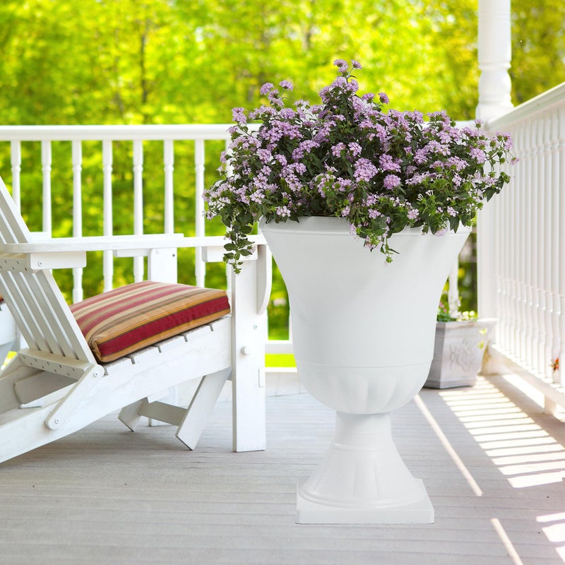 Worth Garden 2-Pack Plastic Urn Planters - 22'' Tall Round Classic Resin Flower Pots Pure White Traditional Large Plant Pots for Front Porch Patio Deck Wedding Decoration Pot - Indoor & Outdoor - Image 4