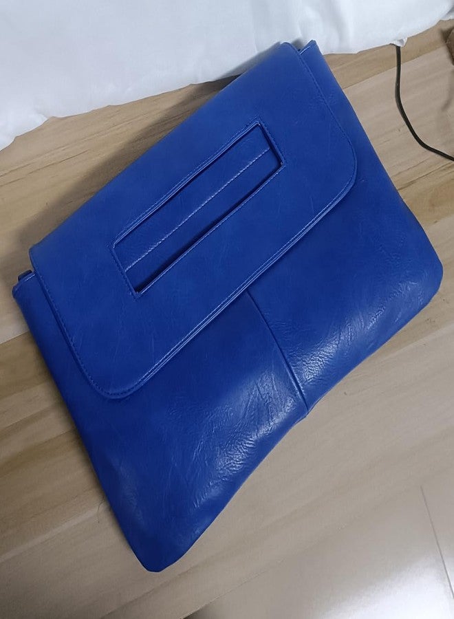 NIGEDU Women Handbags PU Leather Female Clutch Handbag Messenger Bag Large Solid High Capacity (Matte Blue) - Image 4