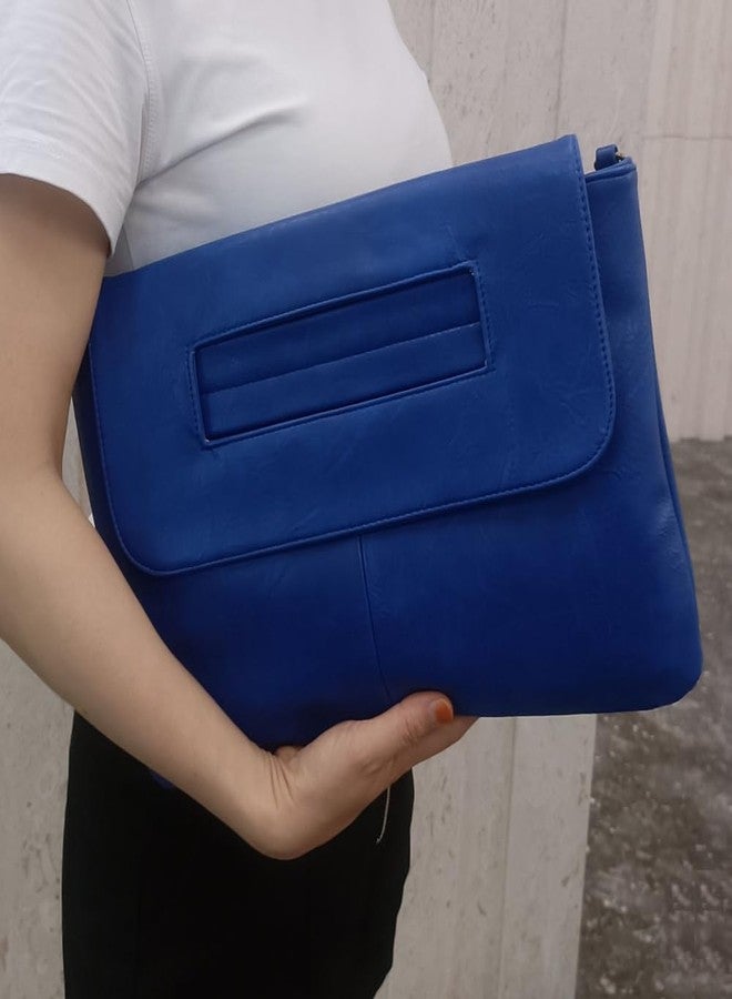 NIGEDU Women Handbags PU Leather Female Clutch Handbag Messenger Bag Large Solid High Capacity (Matte Blue) - Image 2