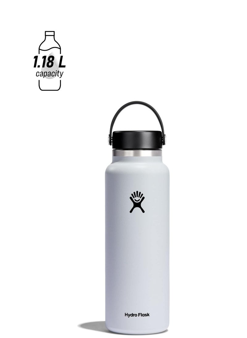 Hydro Flask Hydro Flask - Water Bottle 1180 ml (40 oz) - Vacuum Insulated Stainless Steel Water Bottle Flask with Leak Proof Flex Cap with Strap - BPA-Free - Wide Mouth - White  - Image 1
