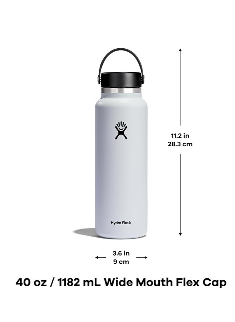 Hydro Flask Hydro Flask - Water Bottle 1180 ml (40 oz) - Vacuum Insulated Stainless Steel Water Bottle Flask with Leak Proof Flex Cap with Strap - BPA-Free - Wide Mouth - White  - Image 5