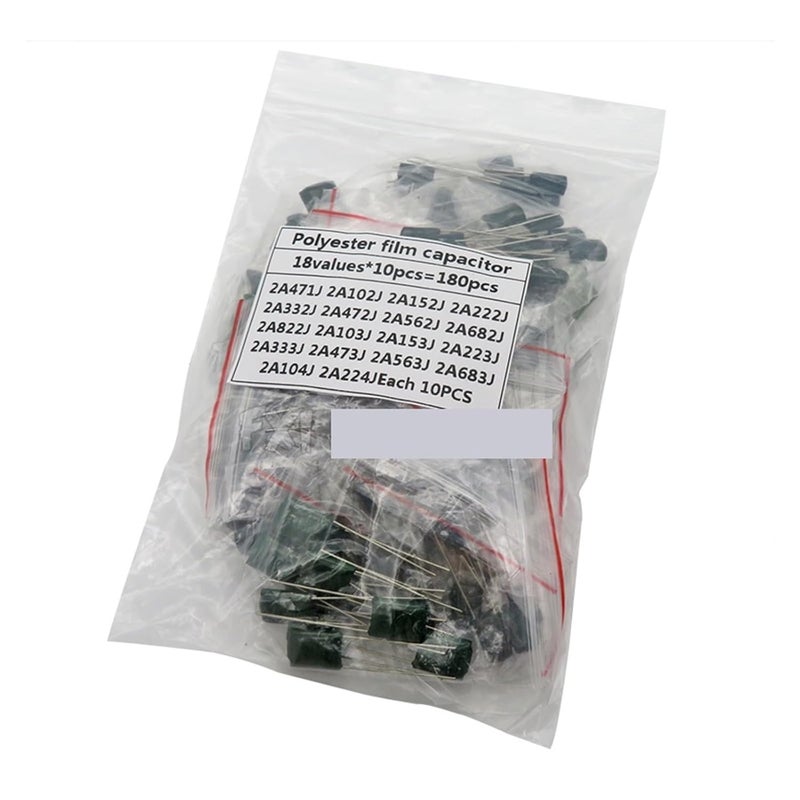 مجموعة متنوعة من مكثفات فيلم البوليستر 180 قطعة 18 قيمة تشمل 2A104J 2A472J - Image 1
