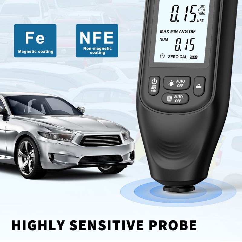 Paint Thickness Gauge 0-2000Um: High Precision 1Um Fe & Nfe Measurement - Smart Durable Design Paint Testing Meter for Automotive Workshops Manufacturing Industry Laboratory Quality Control - Image 2