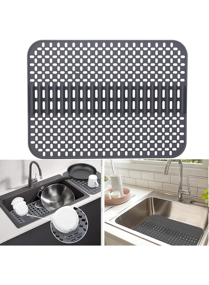 YelaJoy Silicone Sink Mat Protectors for Kitchen, Rubber Non-Slip, Folding Sink-Protector of Farmhouse Stainless Steel Porcelain Sinks (17''x 12.6'', Grey) - Image 1