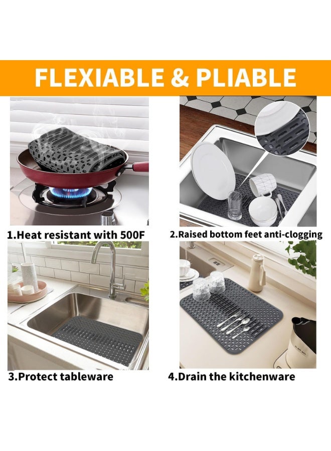 YelaJoy Silicone Sink Mat Protectors for Kitchen, Rubber Non-Slip, Folding Sink-Protector of Farmhouse Stainless Steel Porcelain Sinks (17''x 12.6'', Grey) - Image 2
