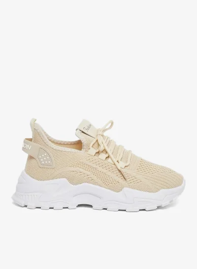 Take Two Beige Texture Lace Up Chunky Sneakers