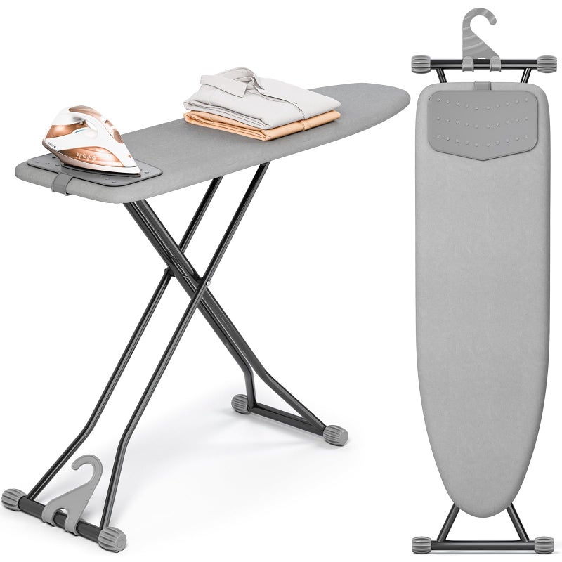 APEXCHASER Ironing Board, Compact Iron Board with Silicon Mat, Foldable Ironing Board with Heat Resistant Cover, 7 Height Adjustable, Space Saver Iron Board,13x43 Solid Grey - Image 1