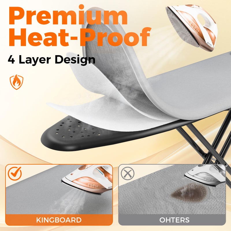 APEXCHASER Ironing Board, Compact Iron Board with Silicon Mat, Foldable Ironing Board with Heat Resistant Cover, 7 Height Adjustable, Space Saver Iron Board,13x43 Solid Grey - Image 4