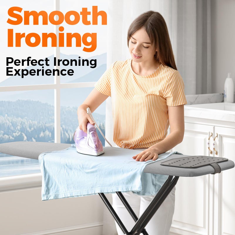 APEXCHASER Ironing Board, Compact Iron Board with Silicon Mat, Foldable Ironing Board with Heat Resistant Cover, 7 Height Adjustable, Space Saver Iron Board,13x43 Solid Grey - Image 3