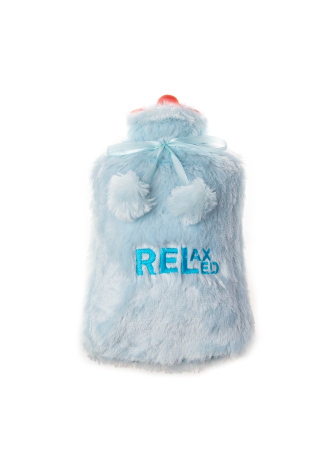 Biggdesign 2L Large Hot Water Bag with Soft Plush Cover, Cold & Hot Compress, Washable Hot Water Bag for Cramps, Neck and Back Pain, Feet and Shoulders, Light Blue - Image 1