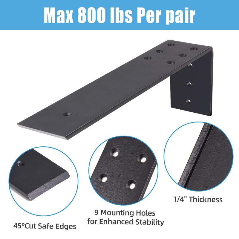 WEKIS 10 Inch Countertop Support Bracket, 3 Pack Solid Iron Steel Heavy Duty Hidden Floating L Shelf Brackets 1/4 Inch Thick, Shelving Support Metal Hardware for Mantel Granite Countertop - Image 3