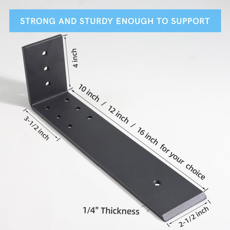 WEKIS 10 Inch Countertop Support Bracket, 3 Pack Solid Iron Steel Heavy Duty Hidden Floating L Shelf Brackets 1/4 Inch Thick, Shelving Support Metal Hardware for Mantel Granite Countertop - Image 2