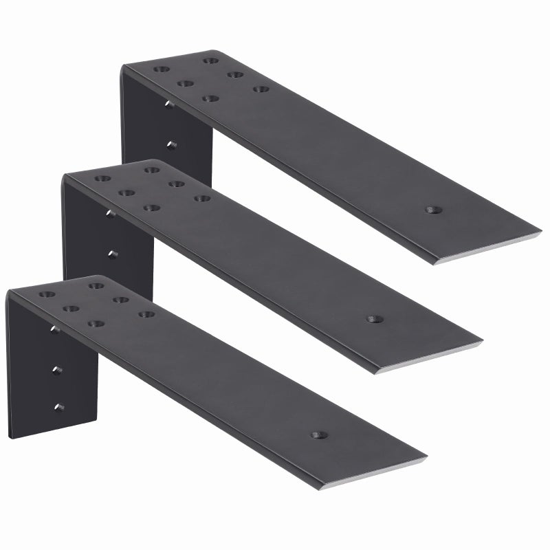 WEKIS 10 Inch Countertop Support Bracket, 3 Pack Solid Iron Steel Heavy Duty Hidden Floating L Shelf Brackets 1/4 Inch Thick, Shelving Support Metal Hardware for Mantel Granite Countertop - Image 1