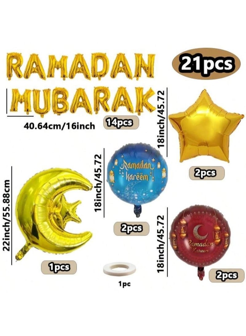 Ramadan Mubarak Foil Balloon Decoration Set With Crescent And Stars 21 Pieces - Image 5