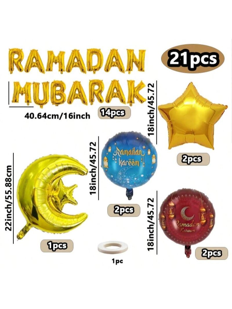 Ramadan Mubarak Foil Balloon Decoration Set With Crescent And Stars 21 Pieces - Image 4