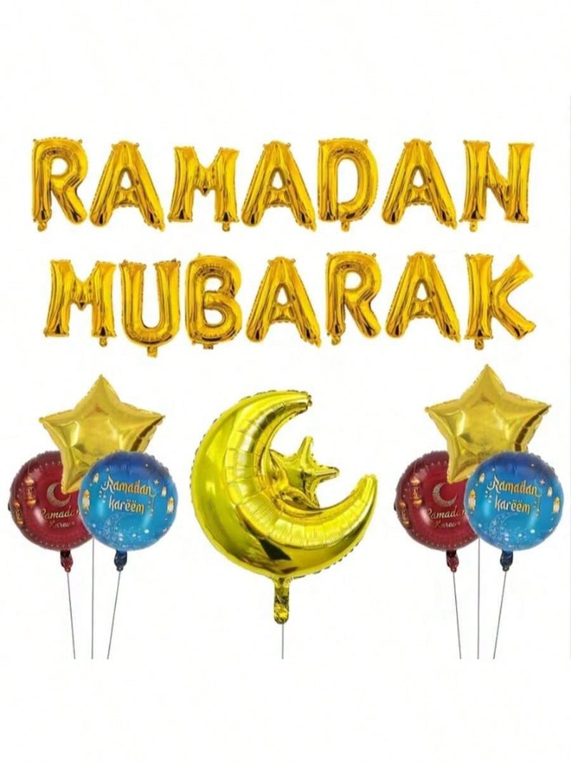 Ramadan Mubarak Foil Balloon Decoration Set With Crescent And Stars 21 Pieces - Image 3