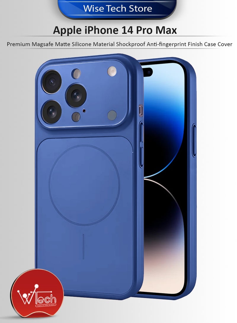 دبليو تيك غطاء حماية لهاتف آيفون 14 برو ماكس 2022 من آبل، فاخر، من السيليكون المطفي مع ماجسيف، مقاوم للصدمات وبسطح مقاوم للبصمات (MCRPSN) - أزرق بحري - Image 1