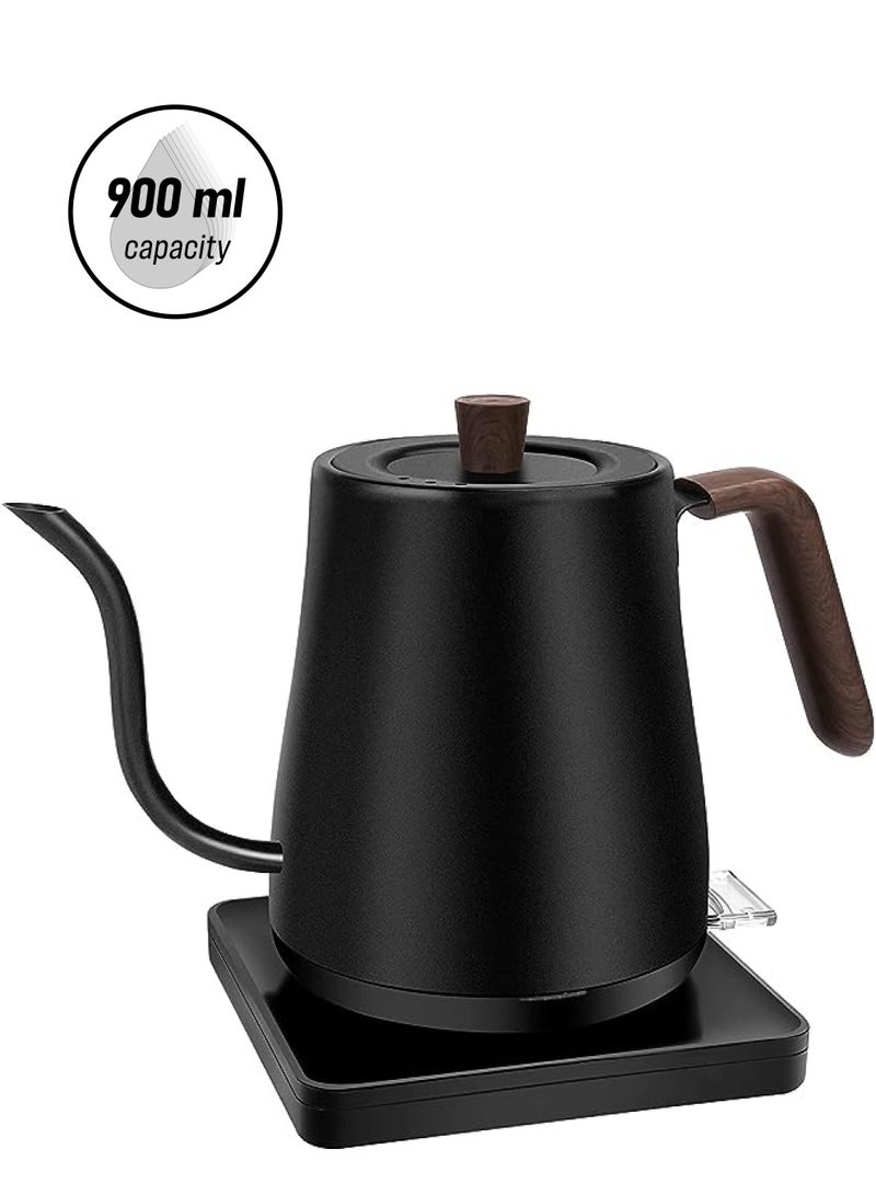 سنشر غلاية كهربائية معقوفة للتحكم في درجة الحرارة، صب فوق غلاية لتخمير الشاي والقهوة، غطاء داخلي وسفلي من الفولاذ المقاوم للصدأ، تسخين سريع 1200 وات، للشاي المكتبي، أسود غير لامع - Image 1