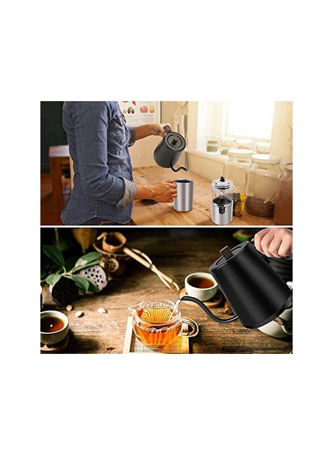 سنشر غلاية كهربائية معقوفة للتحكم في درجة الحرارة، صب فوق غلاية لتخمير الشاي والقهوة، غطاء داخلي وسفلي من الفولاذ المقاوم للصدأ، تسخين سريع 1200 وات، للشاي المكتبي، أسود غير لامع - Image 5