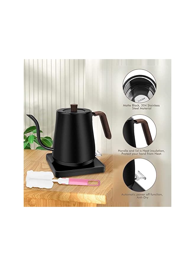 سنشر غلاية كهربائية معقوفة للتحكم في درجة الحرارة، صب فوق غلاية لتخمير الشاي والقهوة، غطاء داخلي وسفلي من الفولاذ المقاوم للصدأ، تسخين سريع 1200 وات، للشاي المكتبي، أسود غير لامع - Image 4