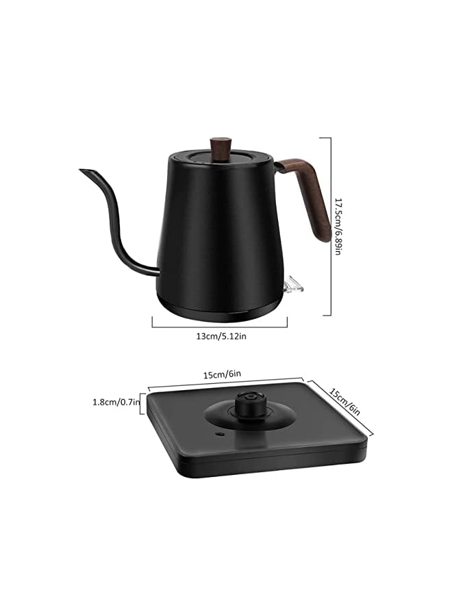 سنشر غلاية كهربائية معقوفة للتحكم في درجة الحرارة، صب فوق غلاية لتخمير الشاي والقهوة، غطاء داخلي وسفلي من الفولاذ المقاوم للصدأ، تسخين سريع 1200 وات، للشاي المكتبي، أسود غير لامع - Image 3