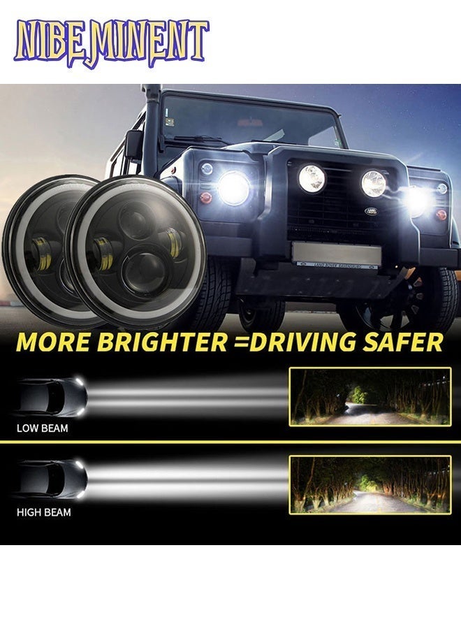 NIBEMINENT 7 Inch 60W Round LED Headlight with Angel Eye Halo Ring, 4 LED Chips Hi/Lo Beam Headlamp, IP67 Waterproof Offroad Headlight Replacement for Jeep Wrangler, Harley Davidson Motorcycle, ATV, Truck - Image 5