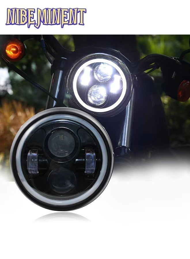 NIBEMINENT 7 Inch 60W Round LED Headlight with Angel Eye Halo Ring, 4 LED Chips Hi/Lo Beam Headlamp, IP67 Waterproof Offroad Headlight Replacement for Jeep Wrangler, Harley Davidson Motorcycle, ATV, Truck - Image 3