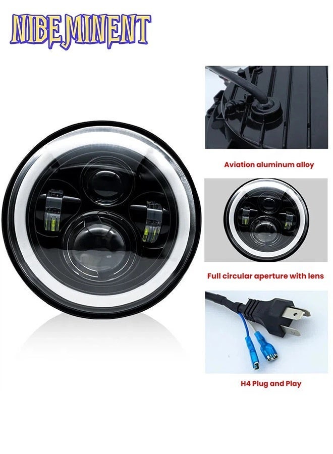 NIBEMINENT 7 Inch 60W Round LED Headlight with Angel Eye Halo Ring, 4 LED Chips Hi/Lo Beam Headlamp, IP67 Waterproof Offroad Headlight Replacement for Jeep Wrangler, Harley Davidson Motorcycle, ATV, Truck - Image 4