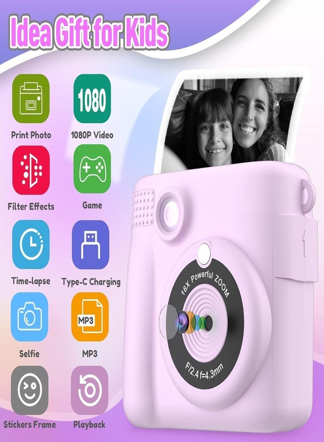 Adofys Instant Print Camera for Kids, Christmas Birthday Gifts for Girls Boys, HD Digital Video Cameras for Toddler, Portable Toy for 4 5 6 7 8 9 10 Year Old with 32GB SD Card-Purple - Image 2