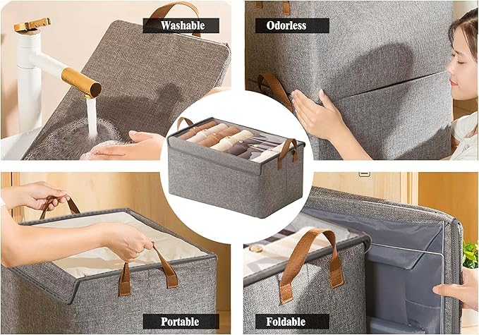 Luteti Luteti Wardrobe Clothes Organizer with Lids Reinforced Handle Steel Frame Drawer Organizer Clothes with Handles Folable Clothes Storage Box for Jeans Sweater Blanket Toys - Image 2