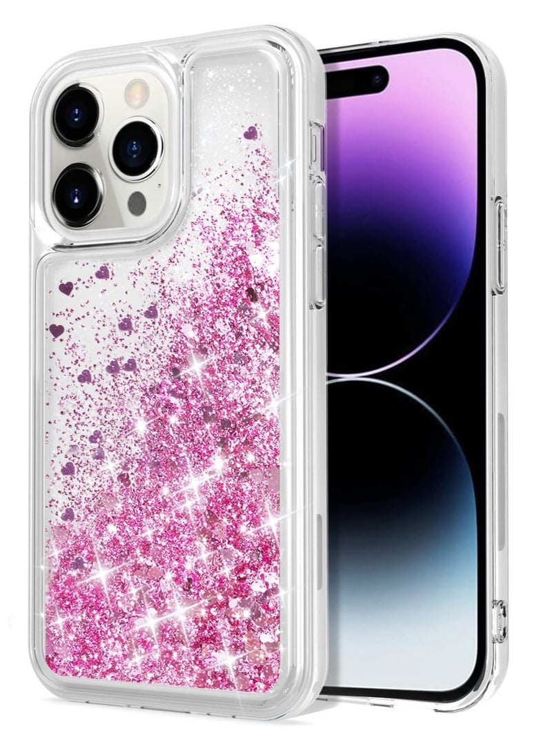 كايس كلوب جراب سائل لامع لهاتف iPhone 16 Pro - تصميم قلب وردي لامع، غطاء TPU مقاوم للصدمات، مقاس 6.1 بوصة - Image 1