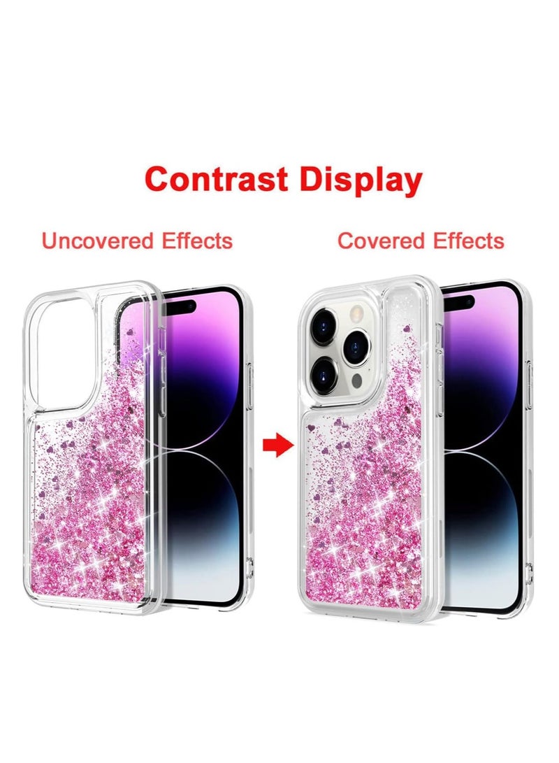 كايس كلوب جراب سائل لامع لهاتف iPhone 16 Pro - تصميم قلب وردي لامع، غطاء TPU مقاوم للصدمات، مقاس 6.1 بوصة - Image 3