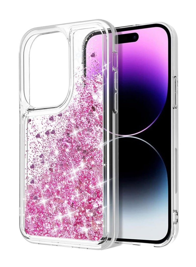 كايس كلوب جراب سائل لامع لهاتف iPhone 16 Pro - تصميم قلب وردي لامع، غطاء TPU مقاوم للصدمات، مقاس 6.1 بوصة - Image 4