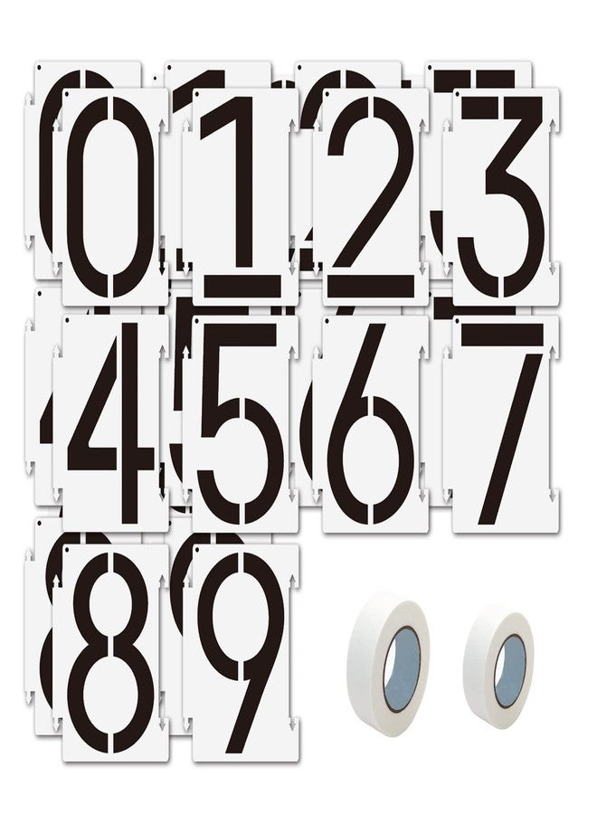 Mossdecal Number Stencils 6 inch Interlocking Templates,20PCS 0-9 Address Curb Stencil Kit Reusable Plastic Numbers Interlocking Stencils with 2 Rolls Masking Tape for Painting Address in Wall Wood Road Mailbox - Image 1