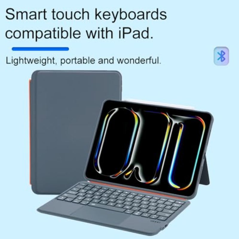 حافظة لوحة مفاتيح قابلة للفصل لجهاز iPad 11th A16 2025/10th Gen/Air 11 بوصة M3: غطاء لوحة التتبع بإضاءة خلفية بلوتوث نحيفة باللون الرمادي الداكن - Image 3